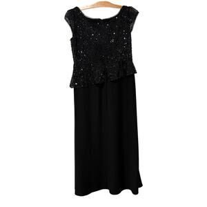 Jade Couture | Dress Evening Gown Mother of Bride Black Sequin Maxi- Size 14